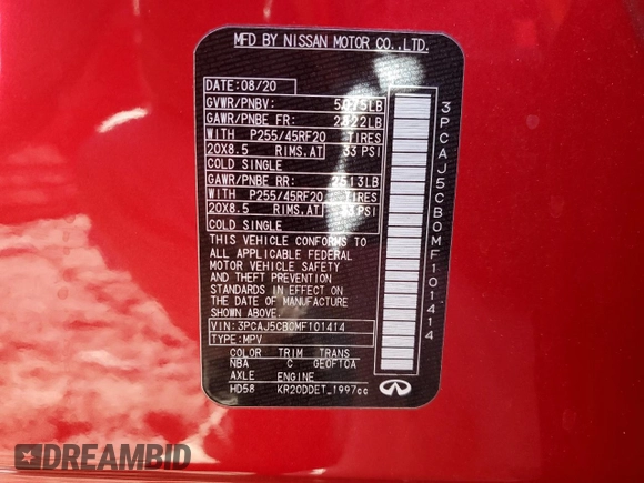 2021 Infiniti QX50 Essential с VIN 3PCAJ5CB0MF101414, выставлен на аукционе Copart как лот 43128805 с пробегом 99 683 миль миль и Списание • Salvage title. История ставок и продаж доступна на DreamBid. Изображение 13.