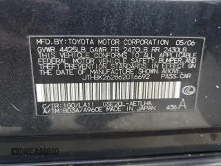 2006 Lexus IS 250 z VIN JTHBK262862016692, wystawiony jako Copart lot #57994885 z przebiegiem 181 055 mil mil oraz Szkoda całkowita • Salvage title. Historia ofert i sprzedaży dostępna na DreamBid. Obrazek 12.
