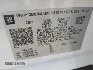 2021 Chevrolet Equinox LT with VIN 3GNAXKEV1ML351581, listed as a IAAI auction lot 41764202 with 71,547 mi miles and . Bid and sale history available at DreamBid. Image 9.