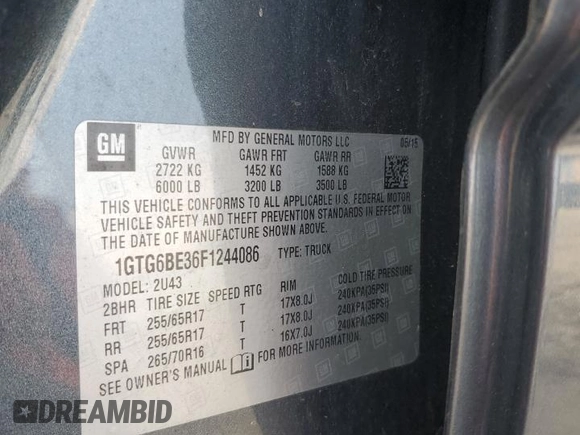 2015 GMC Canyon 4WD SLE with VIN 1GTG6BE36F1244086, listed as a Copart auction lot 51380255 with 81,822 mi miles and Salvage Title. Bid and sale history available at carsss.com. Image 12.