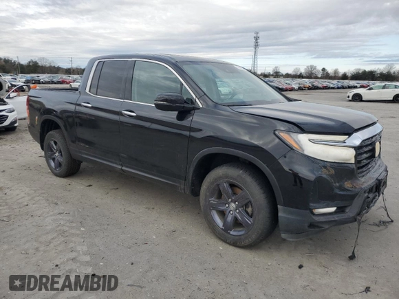 2021 Honda Ridgeline RTL-E with VIN 5FPYK3F74MB027672, listed as a Copart auction lot 49490035 with 80,647 mi miles and Salvage title. Bid and sale history available at DreamBid. Image 4.