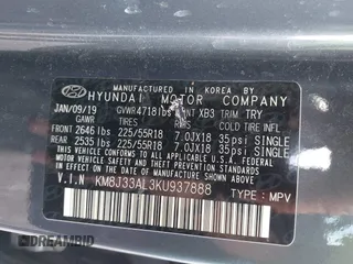 2019 Hyundai Tucson Sport z VIN KM8J33AL3KU937888, wystawiony jako IAAI lot #42310448 z przebiegiem 99 501 mil mil oraz . Historia ofert i sprzedaży dostępna na DreamBid. Obrazek 9.