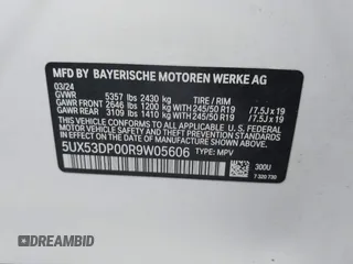2024 BMW X3 xDrive30i with VIN 5UX53DP00R9W05606, listed as a IAAI auction lot 41730750 with 28,781 mi miles and . Bid and sale history available at DreamBid. Image 9.