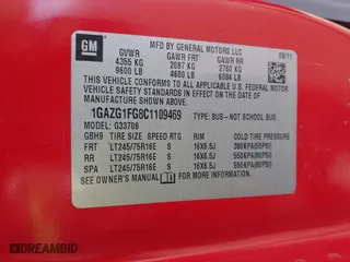 2012 Chevrolet Express Passenger 1LT with VIN 1GAZG1FG8C1109469, listed as a IAAI auction lot 41319826 with 246,801 mi miles. Bid and sale history available at carsss.com. Image 9.