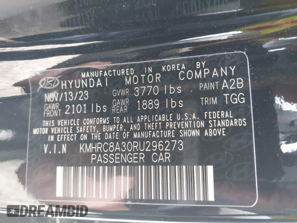 2024 Hyundai Venue Limited with VIN KMHRC8A30RU296273, listed as a IAAI auction lot 42267199 with 10,975 mi miles and . Bid and sale history available at DreamBid. Image 9.