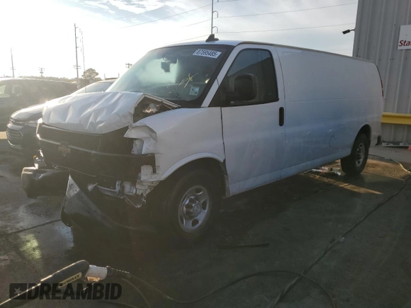 2019 Chevrolet Express Cargo Van with VIN 1GCWGBFP3K1224883, listed as a Copart auction lot 87595485 with 0 mi miles and Salvage Title. Bid and sale history available at carsss.com. Image 1.