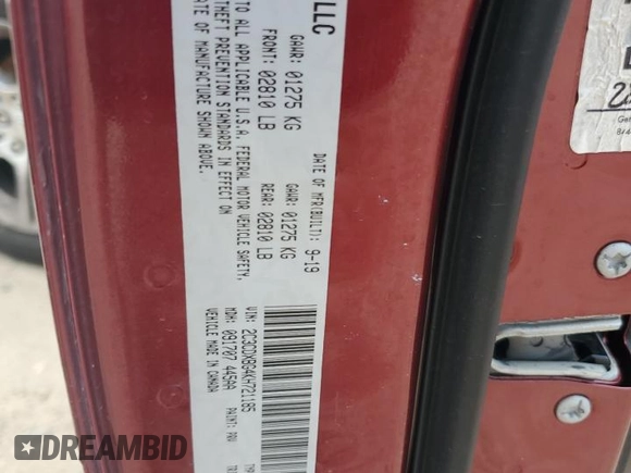 2019 Dodge Charger SXT with VIN 2C3CDXBG4KH721185, listed as a Copart auction lot 57872325 with 123,429 mi miles and Salvage title. Bid and sale history available at DreamBid. Image 13.