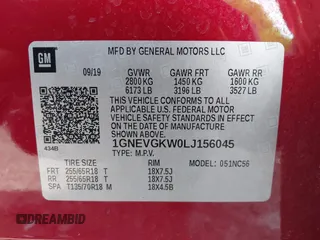 2020 Chevrolet Traverse LT Cloth with VIN 1GNEVGKW0LJ156045, listed as a IAAI auction lot 42050791 with 98,250 mi miles and . Bid and sale history available at DreamBid. Image 9.