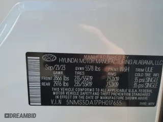 2023 Hyundai Santa Fe Hybrid Limited with VIN 5NMS5DA17PH017655, listed as a Copart auction lot 45337804 with 7,905 mi miles. Bid and sale history available at carsss.com. Image 13.