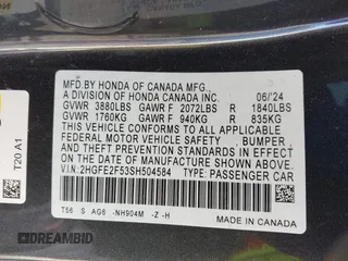 2025 Honda Civic Sport z VIN 2HGFE2F53SH504584, wystawiony jako IAAI lot #41214193 z przebiegiem 9 420 mil mil oraz . Historia ofert i sprzedaży dostępna na DreamBid. Obrazek 9.