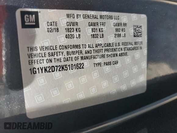 2019 Chevrolet Corvette Z51 2LT with VIN 1G1YK2D72K5101622, listed as a Copart auction lot 68427404 with 46,525 mi miles and Salvage Title. Bid and sale history available at carsss.com. Image 14.