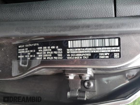 2018 Jeep Renegade Altitude with VIN ZACCJBBB6JPH79033, listed as a Copart auction lot 61898995 with 111,500 mi miles and Salvage title. Bid and sale history available at DreamBid. Image 13.