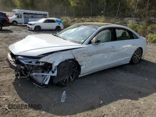 2023 Audi A8 with VIN WAULDAF87PN012614, listed as a Copart auction lot 74370654 with 26,344 mi miles and Salvage Title. Bid and sale history available at carsss.com. Image 1.