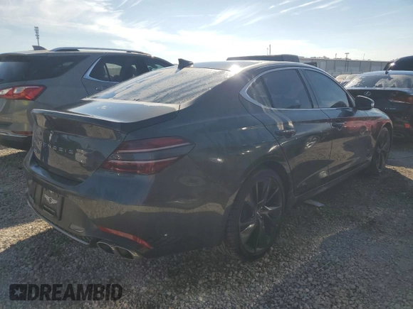 2023 Genesis G70 2.0T with VIN KMTG34TA4PU104352, listed as a Copart auction lot 76000484 with 27,548 mi miles and Salvage Title. Bid and sale history available at DreamBid. Image 3.