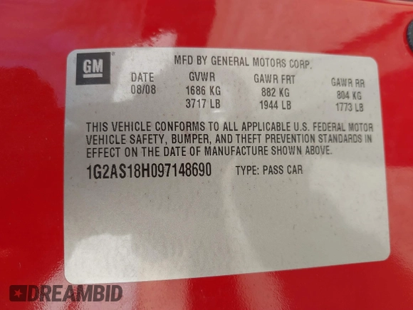 2009 Pontiac G5 with VIN 1G2AS18H097148690, listed as a IAAI auction lot 41801507 with 156,328 mi miles. Bid and sale history available at carsss.com. Image 9.
