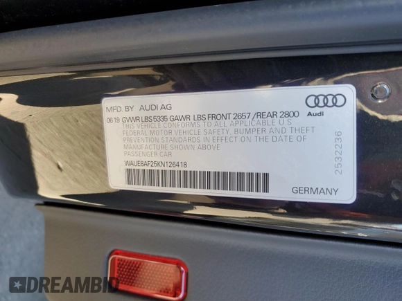 2019 Audi A6 Premium Plus with VIN WAUE8AF25KN126418, listed as a Copart auction lot 80232593 with 37,187 mi miles and Salvage Title. Bid and sale history available at carsss.com. Image 12.