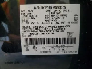 2021 Ford Explorer Limited с VIN 1FMSK8FH1MGA39283, выставлен на аукционе Copart как лот 59261965 с пробегом 56 795 миль миль и Списание • Salvage title. История ставок и продаж доступна на DreamBid. Изображение 14.