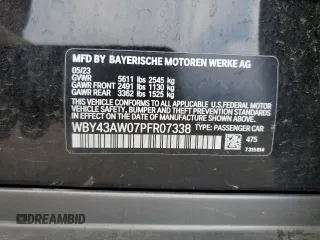 2023 BMW i4 eDrive35 with VIN WBY43AW07PFR07338, listed as a Copart auction lot 55706144 with 8,579 mi miles and Non Repairable. Bid and sale history available at carsss.com. Image 12.