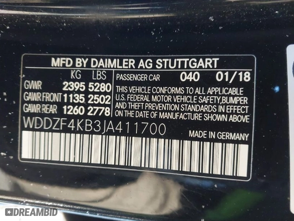 2018 Mercedes-Benz E-Class E 300 with VIN WDDZF4KB3JA411700, listed as a IAAI auction lot 41284765 with 58,084 mi miles. Bid and sale history available at carsss.com. Image 9.