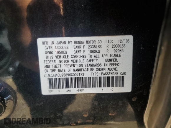 2006 Acura TSX with VIN JH4CL95896C007123, listed as a Copart auction lot 85519674 with 164,302 mi miles and Clean title. Bid and sale history available at DreamBid. Image 12.