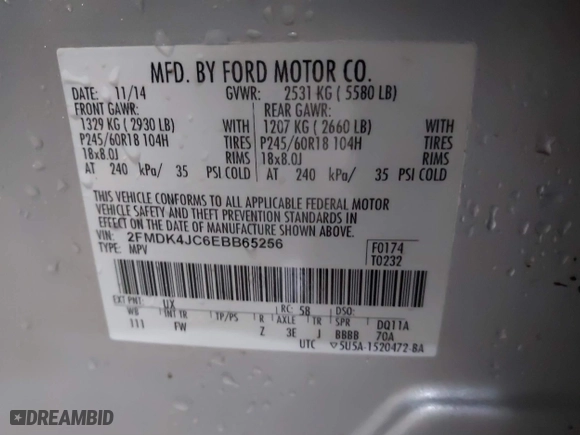 2014 Ford Edge SEL with VIN 2FMDK4JC6EBB65256, listed as a IAAI auction lot 41599734 with 117,552 mi miles. Bid and sale history available at carsss.com. Image 9.