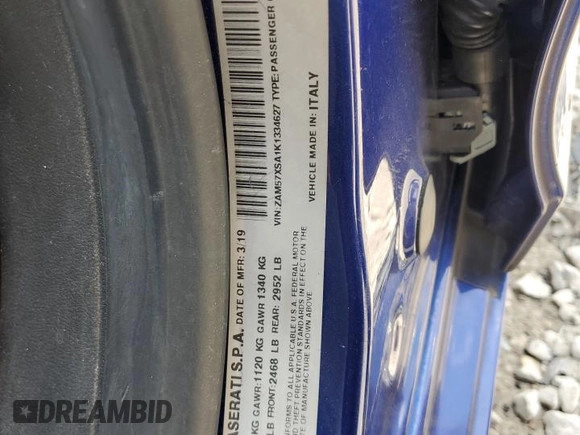 2019 Maserati Ghibli z VIN ZAM57XSA1K1334627, wystawiony jako Copart lot #66424404 z przebiegiem Nie podano mil oraz Nie do naprawy. Historia ofert i sprzedaży dostępna na DreamBid. Obrazek 13.