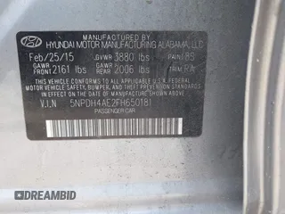2015 Hyundai Elantra SE with VIN 5NPDH4AE2FH650181, listed as a IAAI auction lot 42681820 with 99,708 mi miles and . Bid and sale history available at DreamBid. Image 9.