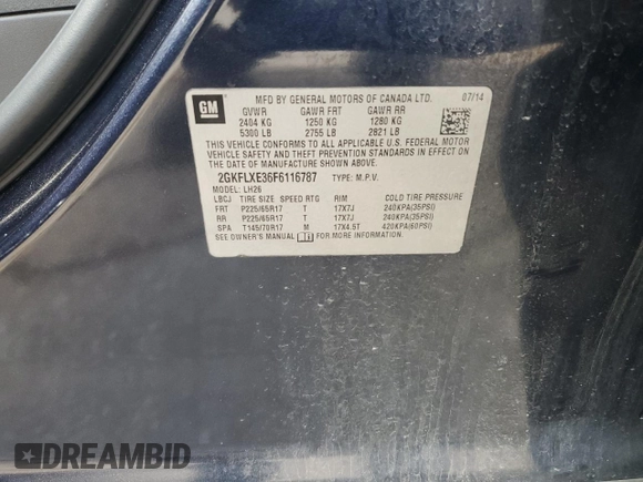 2015 GMC Terrain SLT with VIN 2GKFLXE36F6116787, listed as a Copart auction lot 52278444 with 124,649 mi miles and Salvage Title. Bid and sale history available at carsss.com. Image 13.