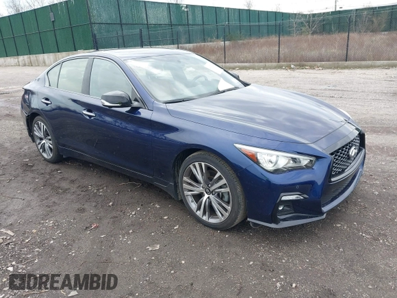 2023 Infiniti Q50 SENSORY with VIN JN1EV7CR6PM541439, listed as a IAAI auction lot 41967227 with 15,514 mi miles. Bid and sale history available at carsss.com. Image 1.