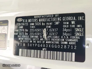 2016 Kia Sorento LX with VIN 5XYPG4A3XGG028712, listed as a IAAI auction lot 42013222 with 112,736 mi miles. Bid and sale history available at carsss.com. Image 9.