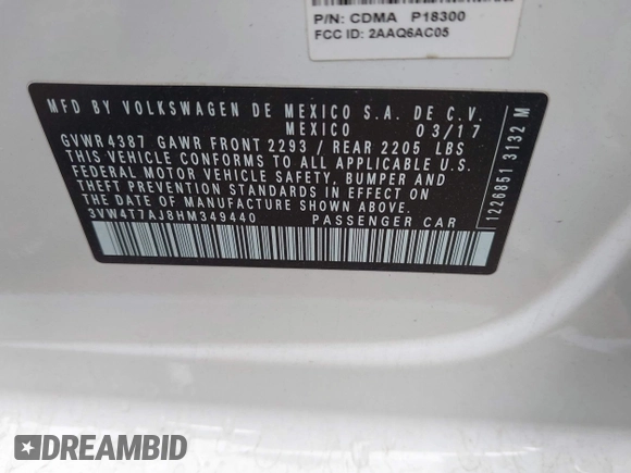 2017 Volkswagen Jetta GLI z VIN 3VW4T7AJ8HM349440, wystawiony jako IAAI lot #42491919 z przebiegiem 141 764 mil mil oraz . Historia ofert i sprzedaży dostępna na DreamBid. Obrazek 9.
