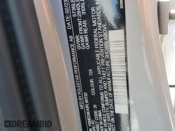 2023 Polestar 2 z VIN YSMED3KA1PL161732, wystawiony jako Copart lot #59994355 z przebiegiem 52 892 mil mil oraz Szkoda całkowita • Salvage title. Historia ofert i sprzedaży dostępna na DreamBid. Obrazek 12.