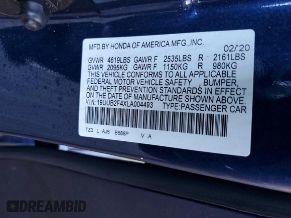 2020 Acura TLX w/Technology Pkg with VIN 19UUB2F4XLA004493, listed as a Copart auction lot 87102564 with 34,037 mi miles and Salvage Title. Bid and sale history available at carsss.com. Image 14.
