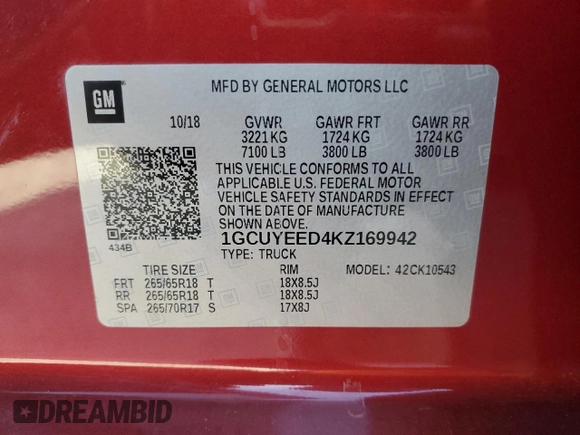 2019 Chevrolet Silverado 1500 RST with VIN 1GCUYEED4KZ169942, listed as a Copart auction lot 49069645 with 36,650 mi miles and Salvage Title. Bid and sale history available at DreamBid. Image 14.