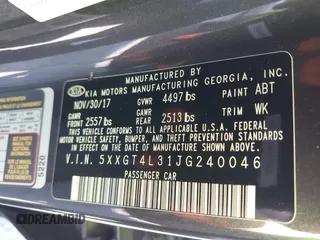 2018 Kia Optima LX with VIN 5XXGT4L31JG240046, listed as a IAAI auction lot 41992269 with 57,766 mi miles and . Bid and sale history available at carsss.com. Image 9.
