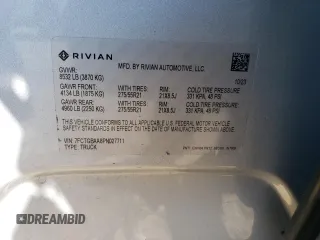 2023 Rivian R1T Adventure with VIN 7FCTGBAA8PN027711, listed as a Copart auction lot 49449155 with 16,031 mi miles and Salvage Title. Bid and sale history available at carsss.com. Image 12.