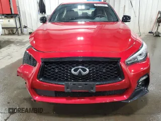 2021 Infiniti Q50 Red Sport 400 with VIN JN1FV7DR0MM880308, listed as a Copart auction lot 86103434 with 27,845 mi miles and Salvage Title. Bid and sale history available at DreamBid. Image 5.