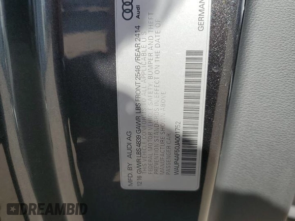 2018 Audi S5 Premium Plus z VIN WAUP4AF50JA001752, wystawiony jako Copart lot #48008715 z przebiegiem 43 150 mil mil oraz Szkoda całkowita • Salvage title. Historia ofert i sprzedaży dostępna na DreamBid. Obrazek 12.