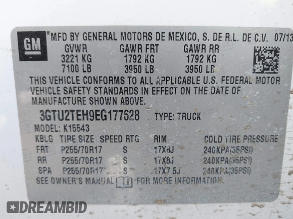 2014 GMC Sierra 1500 with VIN 3GTU2TEH9EG177628, listed as a IAAI auction lot 41437591 with 236,699 mi miles. Bid and sale history available at carsss.com. Image 9.