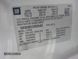 2012 Chevrolet Tahoe LT с VIN 1GNSCBE01CR326465, выставлен на аукционе IAAI как лот 42604791 с пробегом 220 129 миль миль и . История ставок и продаж доступна на DreamBid. Изображение 9.