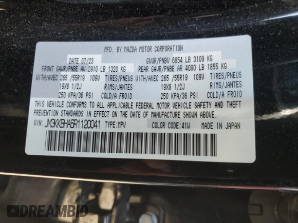 2024 Mazda CX-90 Preferred z VIN JM3KKBHA6R1120041, wystawiony jako Copart lot #48531315 z przebiegiem 23 086 mil mil oraz Szkoda całkowita • Salvage title. Historia ofert i sprzedaży dostępna na DreamBid. Obrazek 13.