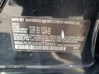 2017 BMW 7 Series 740i with VIN WBA7E2C50HG739565, listed as a Copart auction lot 64584885 with 114,496 mi miles and Salvage title. Bid and sale history available at DreamBid. Image 12.