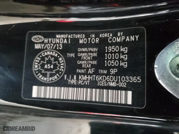 2013 Hyundai Genesis Coupe 2.0T with VIN KMHHT6KD6DU103365, listed as a Copart auction lot 82208944 with 76,853 mi miles and Clean Title. Bid and sale history available at carsss.com. Image 12.