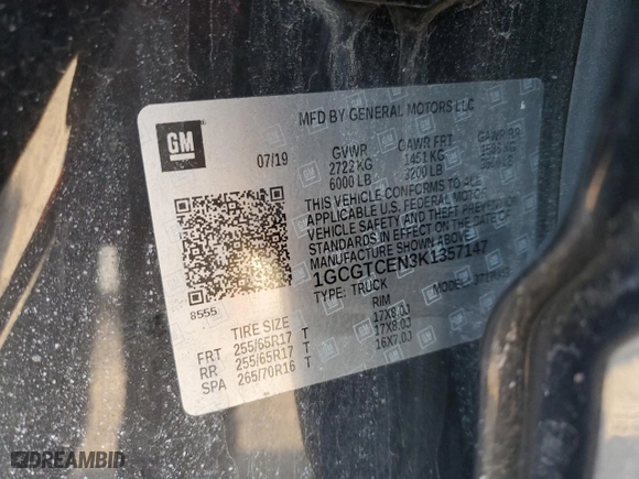 2019 Chevrolet Colorado 4WD LT with VIN 1GCGTCEN3K1357147, listed as a Copart auction lot 44252065 with 80,581 mi miles and Salvage Title. Bid and sale history available at carsss.com. Image 12.