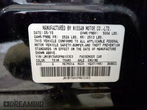 2015 Infiniti Q50 Premium с VIN JN1BV7AR0FM410303, выставлен на аукционе Copart как лот 59977035 с пробегом 158 517 миль миль и Чистый • Clean title. История ставок и продаж доступна на DreamBid. Изображение 12.