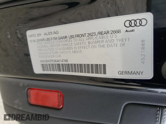 2019 Audi S5 Sportback Premium Plus z VIN WAUB4CF53KA014745, wystawiony jako Copart lot #45696685 z przebiegiem 71 446 mil mil oraz Czysty tytuł • Clean title. Historia ofert i sprzedaży dostępna na DreamBid. Obrazek 13.