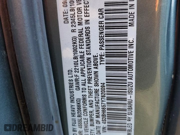 2000 Subaru Legacy Outback with VIN 4S3BH6657Y7620094, listed as a Copart auction lot 48182655 with 296,942 mi miles and Salvage title. Bid and sale history available at DreamBid. Image 13.