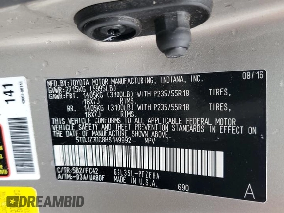2017 Toyota Sienna LE with VIN 5TDJZ3DC8HS149992, listed as a Copart auction lot 51878725 with 90,299 mi miles and Salvage title. Bid and sale history available at DreamBid. Image 13.