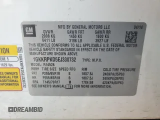 2014 GMC Acadia SLE z VIN 1GKKRPKD5EJ330732, wystawiony jako Copart lot #64999465 z przebiegiem 171 012 mil mil oraz Szkoda całkowita • Salvage title. Historia ofert i sprzedaży dostępna na DreamBid. Obrazek 13.