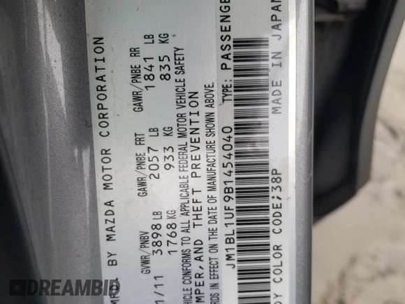 2011 Mazda 3 i Sport with VIN JM1BL1UF9B1454040, listed as a Copart auction lot 46324535 with 118,082 mi miles and Clean Title. Bid and sale history available at DreamBid. Image 12.
